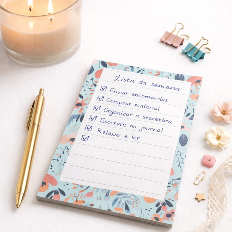 Bloco de Notas Floral com Íman — Lista da Semana