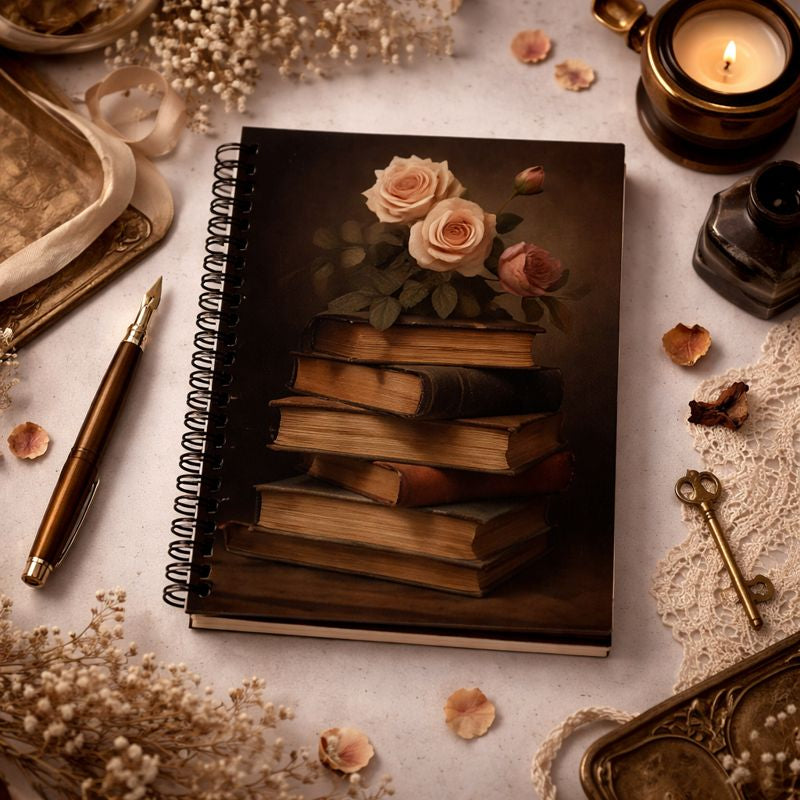 📚 Cuaderno Rosas y Libros Antiguos