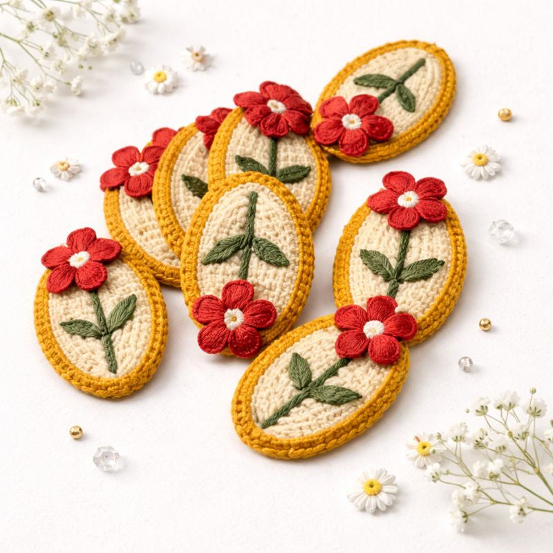 Aplique Floral Bordado à Mão — Flores Variadas