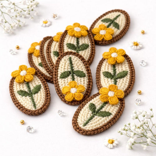 Aplique Floral Bordado à Mão — Flores Variadas