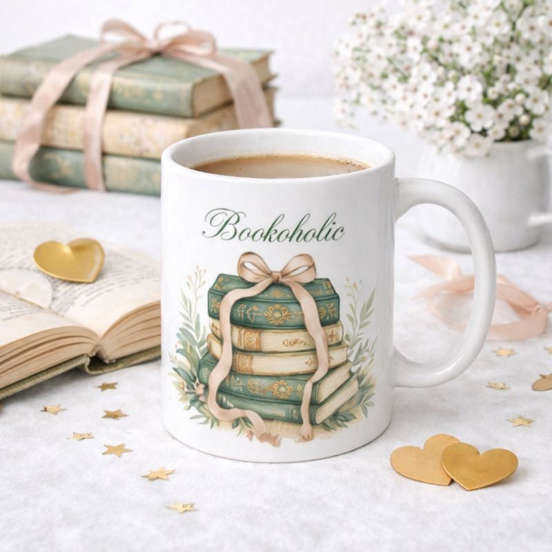 Taza "Bookaholic" — Para aquellos que beben libros en lugar de café.