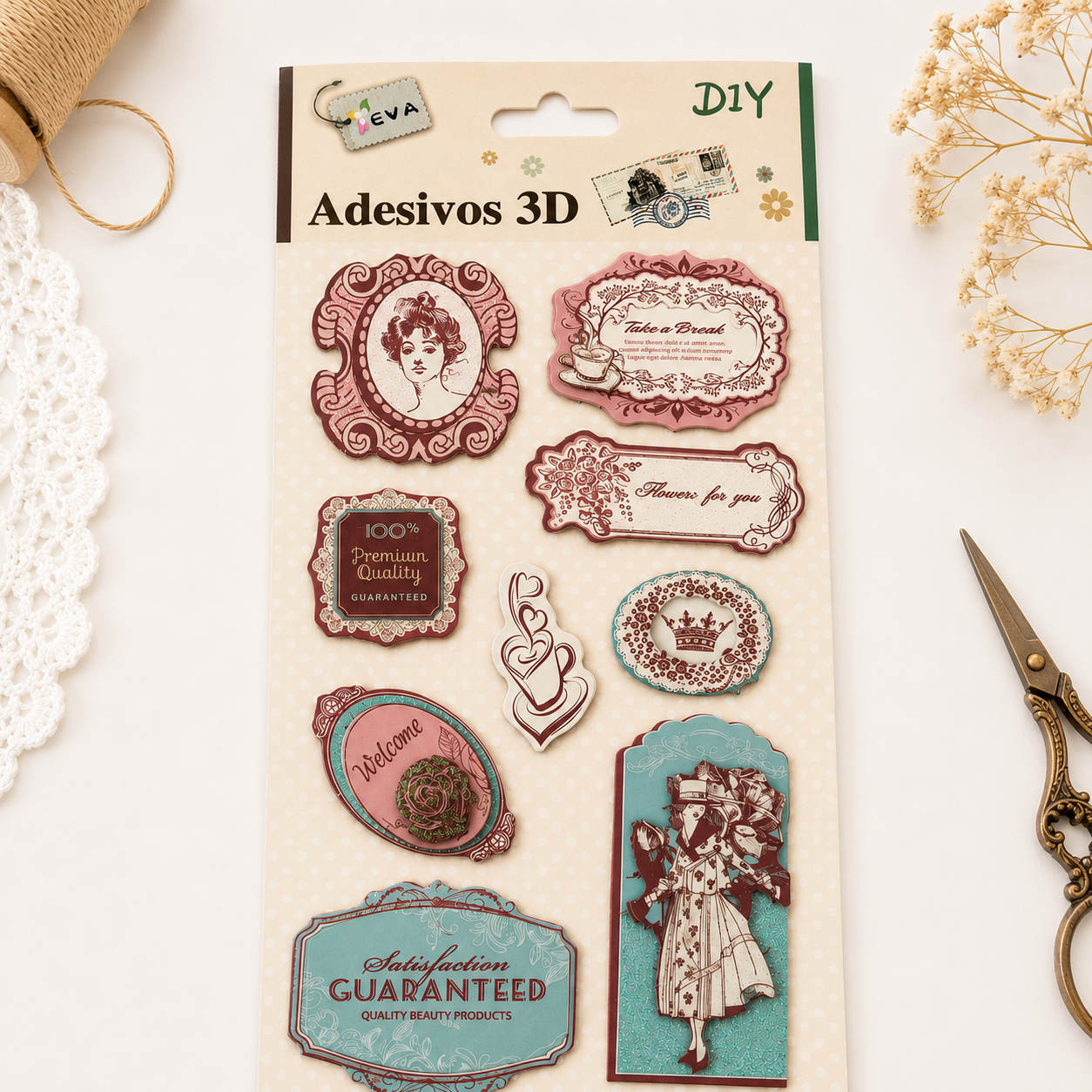 Cartela de Adesivos Decorativos | Scrapbooking, Journaling e DIY