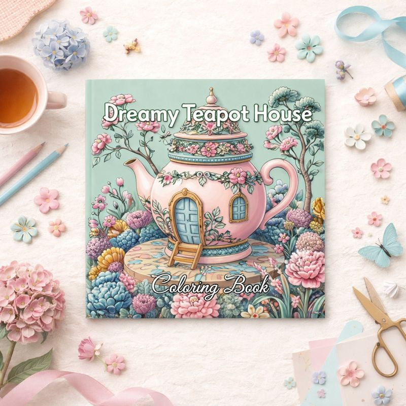 Livro de Colorir “Dreamy Teapot House” — Chá, Flores e Imaginação Valor unitário