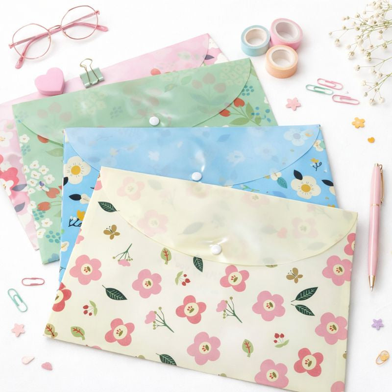 Pasta Floral com Botão — Unidade (Cor Surpresa)