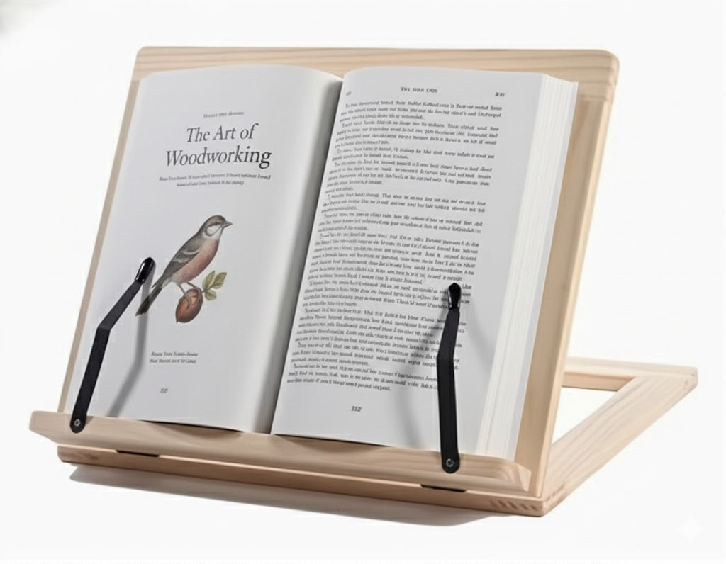 Suporte de Leitura em Madeira Natural — Ajustável e Dobrável