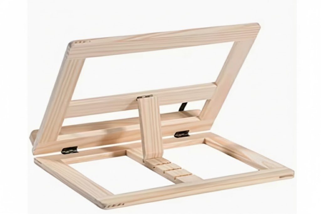 Suporte de Leitura em Madeira Natural — Ajustável e Dobrável