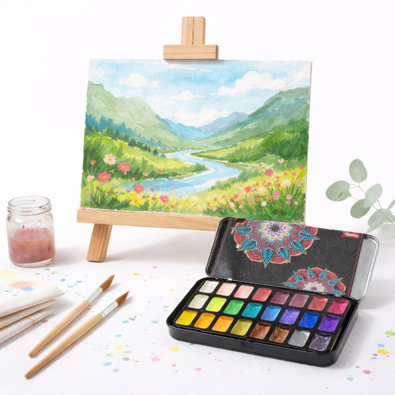 Aguarelas Artesanais – Paleta de 24 Cores para Pintura Intuitiva e Criativa