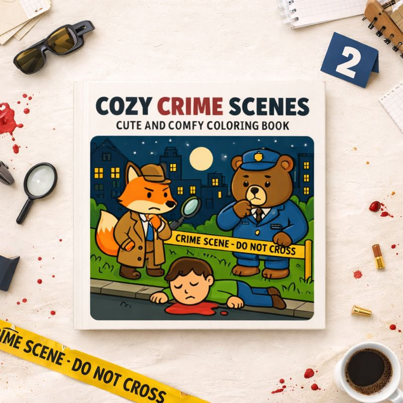 Livro de Colorir “Cozy Crime Scenes” — Mistério Aconchegante