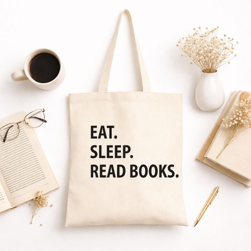 Bolsa de tela: «Comer. Dormir. Leer libros».
