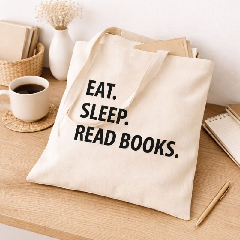 Bolsa de tela: «Comer. Dormir. Leer libros».