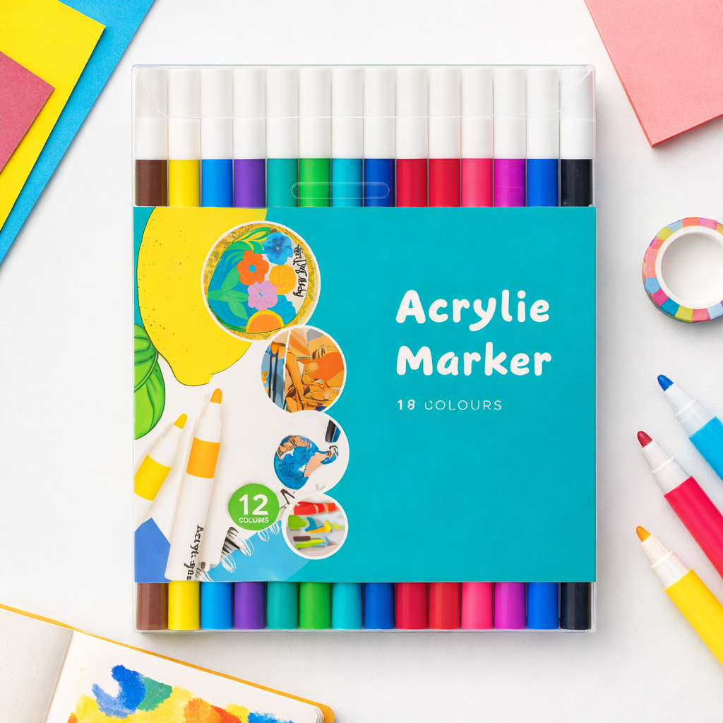 Marcadores Acrílicos — Conjunto de 12 Cores  Descrição