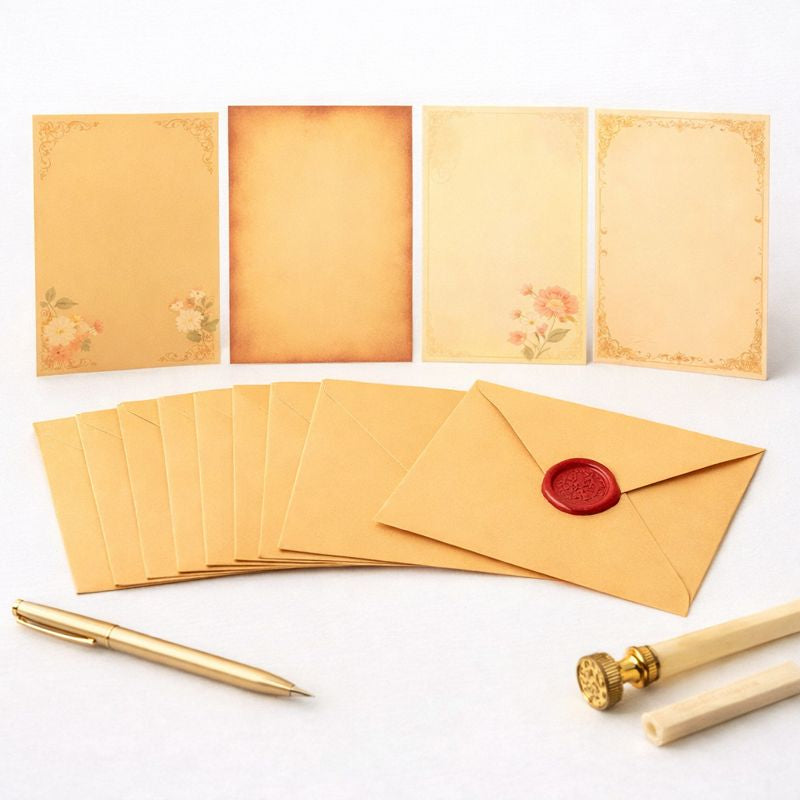 Conjunto de Papel de Carta Vintage — Carta + Envelope