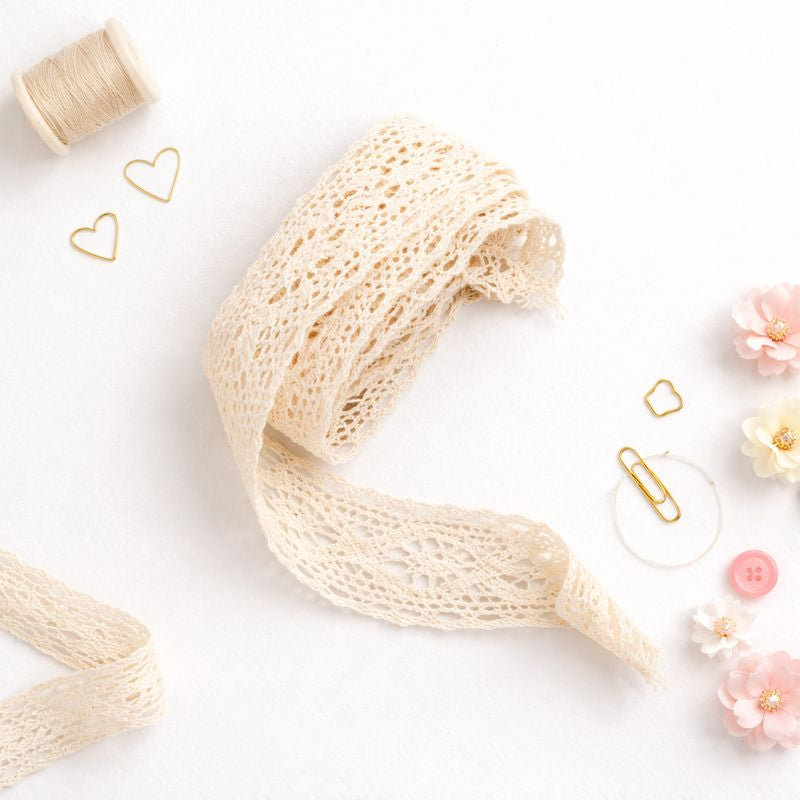Renda Artesanal em Algodão Cru — Para Journaling e Papelaria Criativa