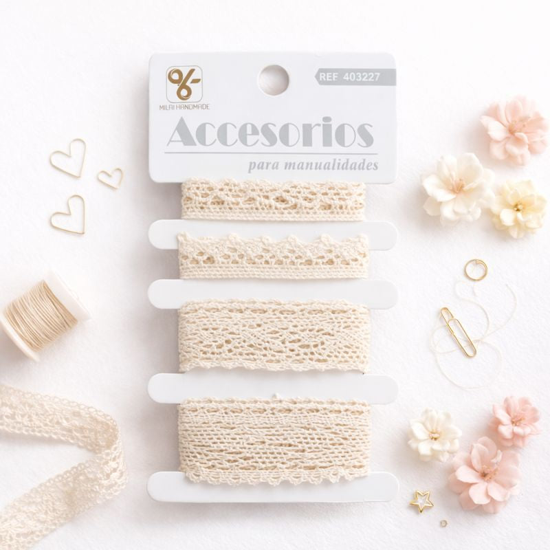 Renda Artesanal em Algodão Cru — Para Journaling e Papelaria Criativa